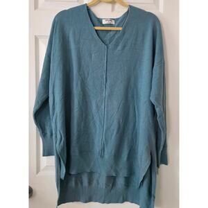 Zenana Blue V-neck Tunic Front Seam Sweater Women's Size XL